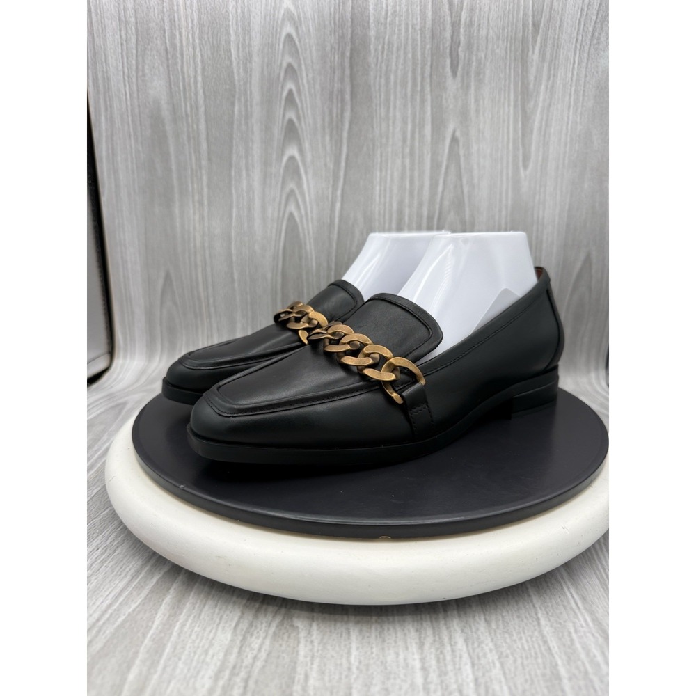 Vionic Mizelle Womens Size 9.5 Black Leather Gold Chain Slip On Dress Loafers